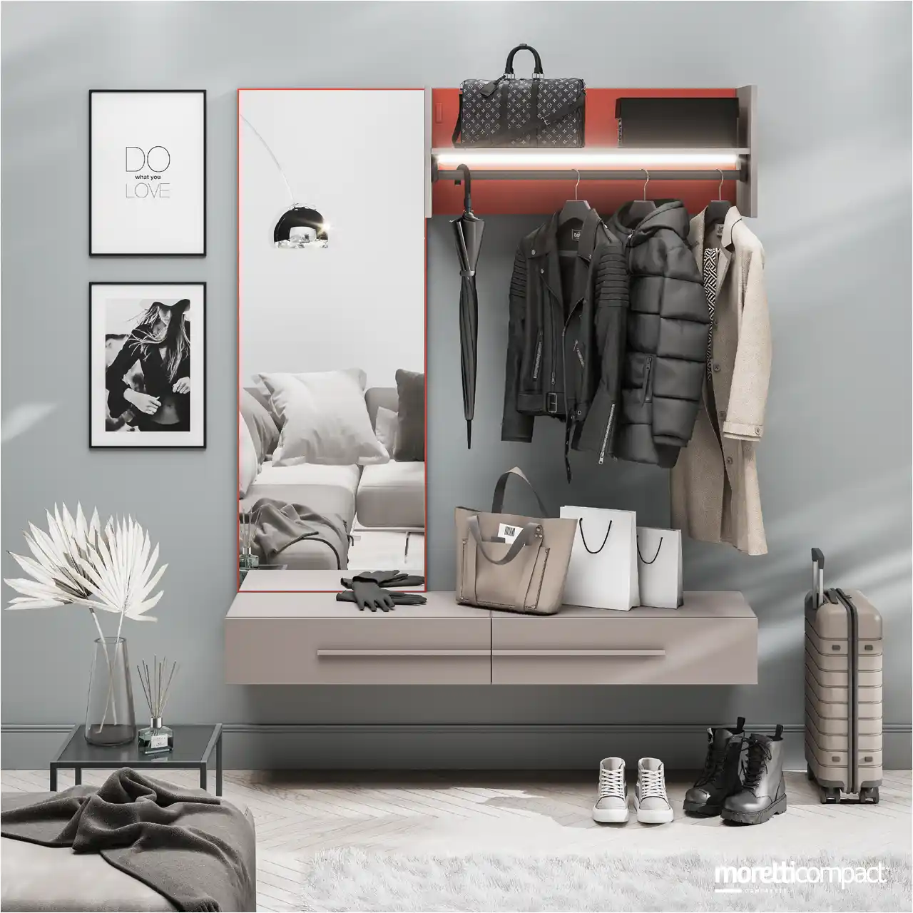 Specchiera Profile, Hatbox e Wallbox sospesi