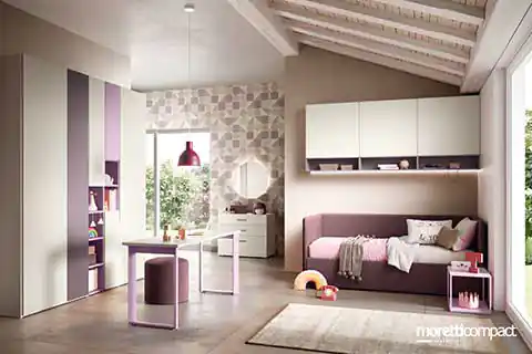 Cameretta con armadio battente e divano letto con box contenitore