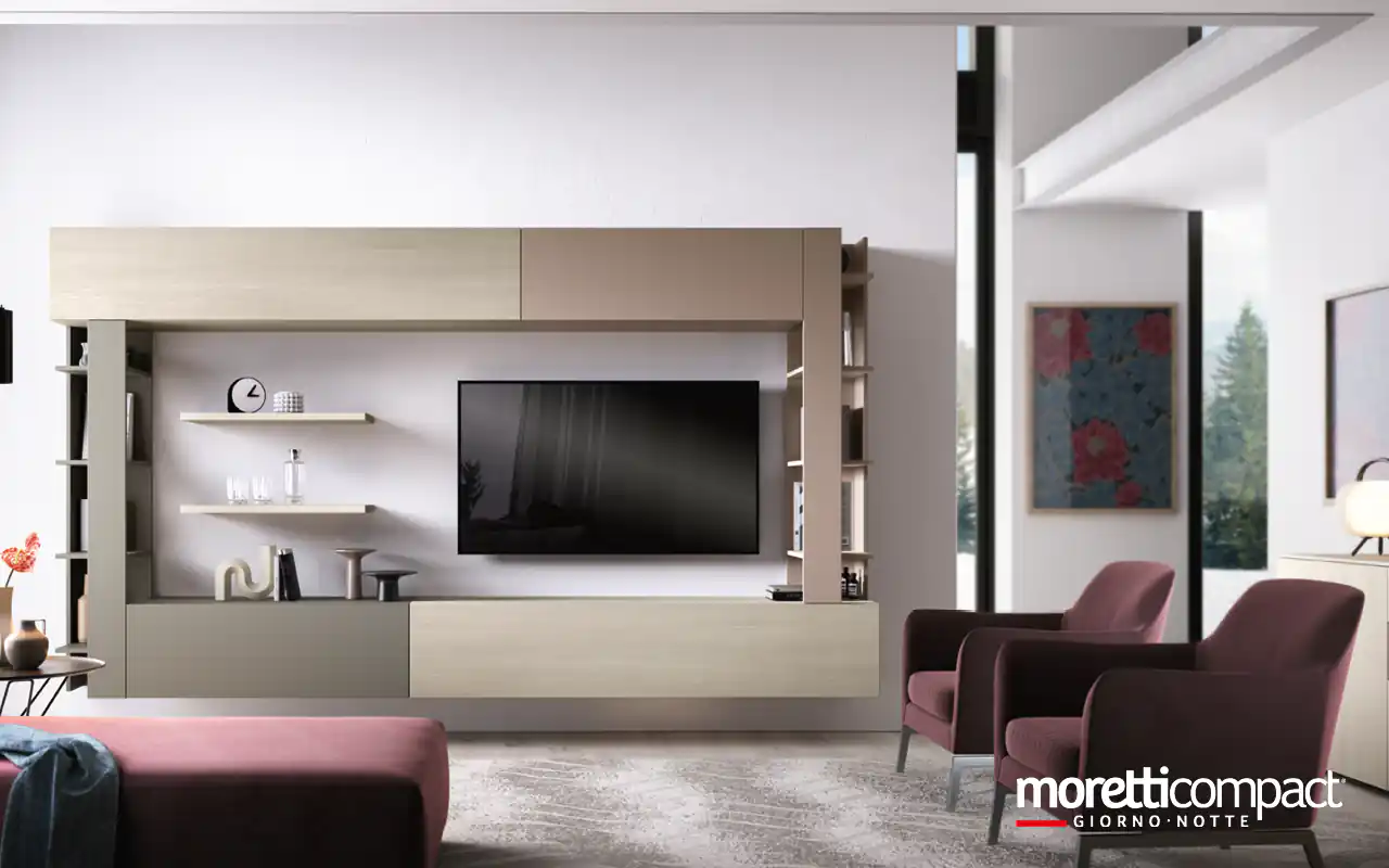 Living geometrico con mensole