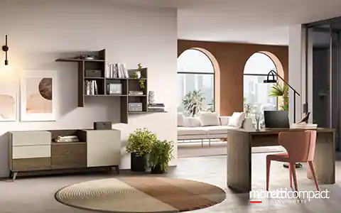 Living con madia e libreria pensile