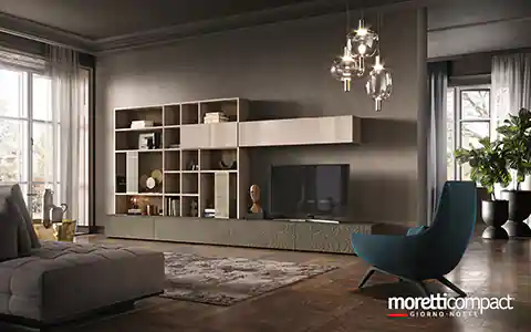 Libreria rosa con moduli in biomalta