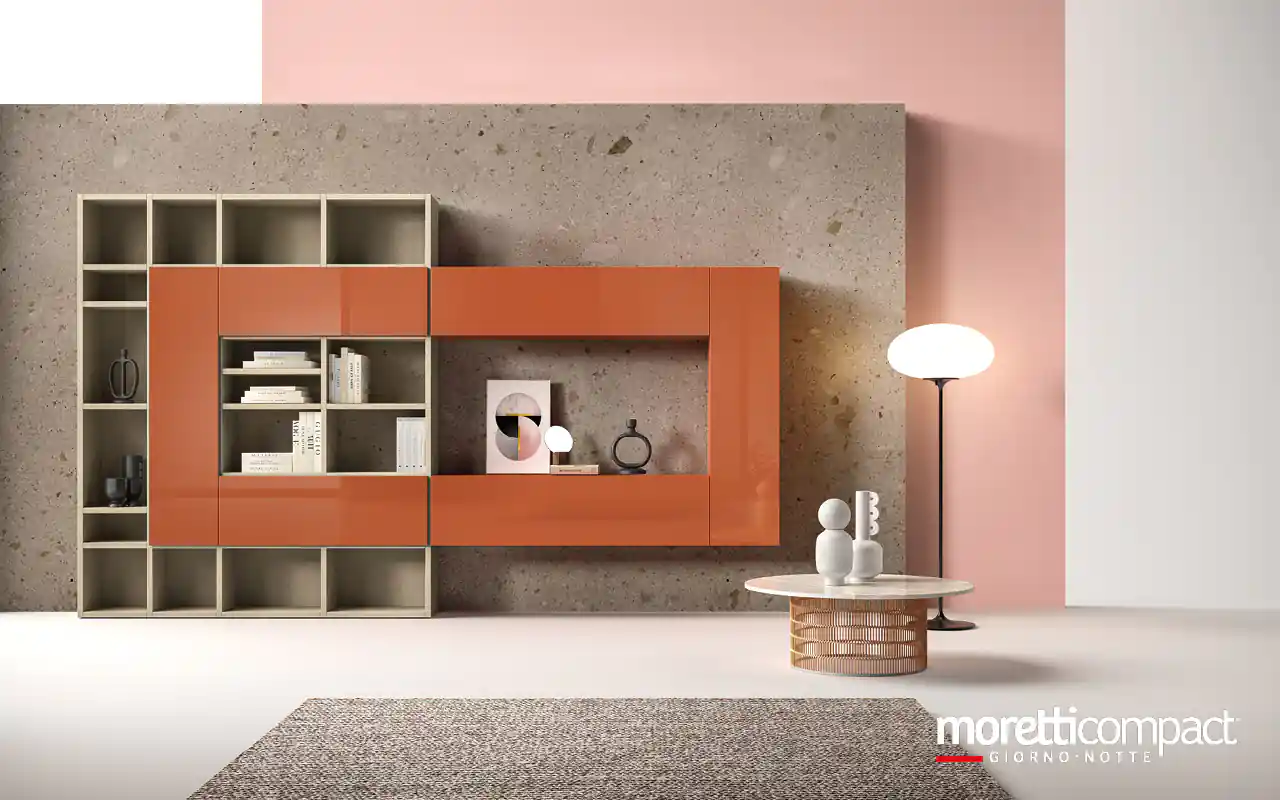 Libreria con ante lucide corallo